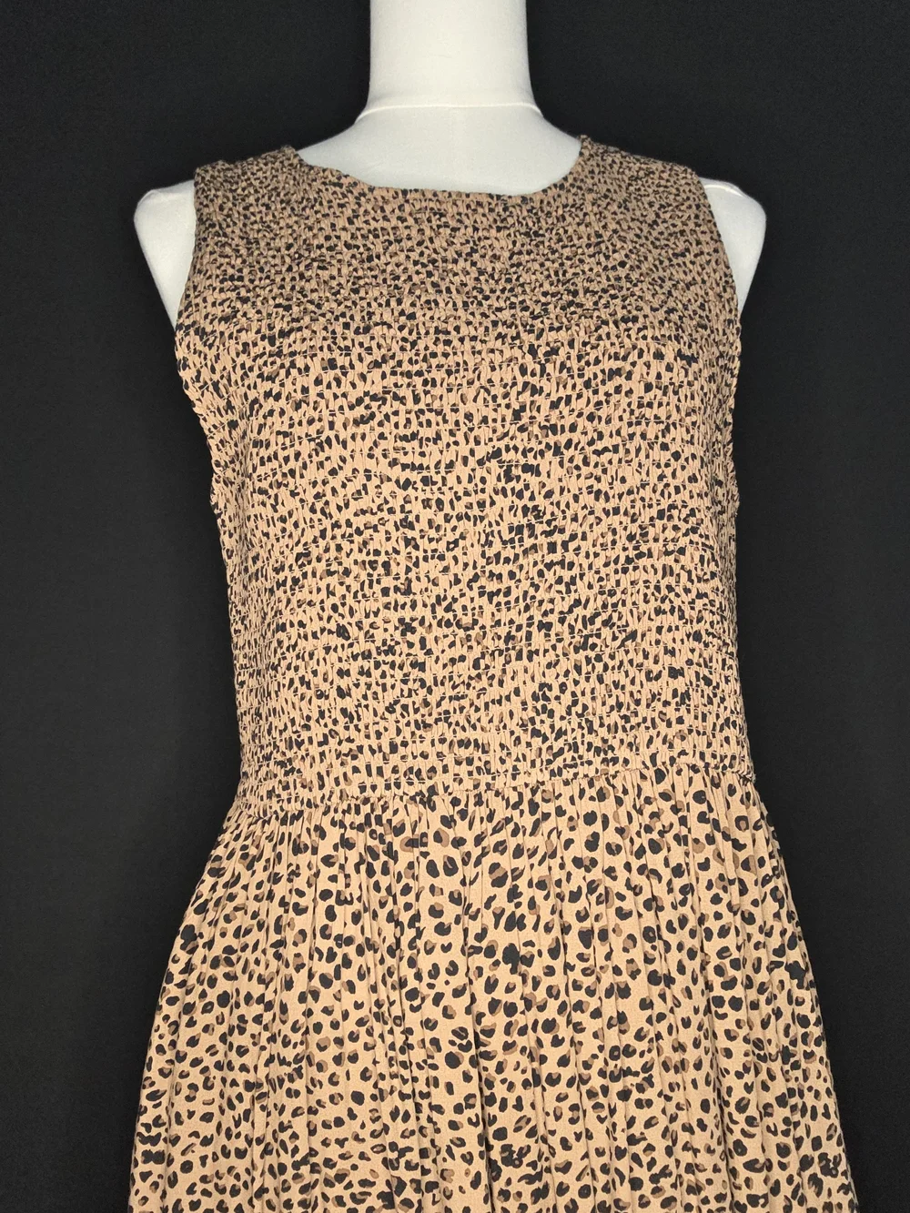 J. Crew Sleeveless Tan and Black Animal-Print Midi Dress